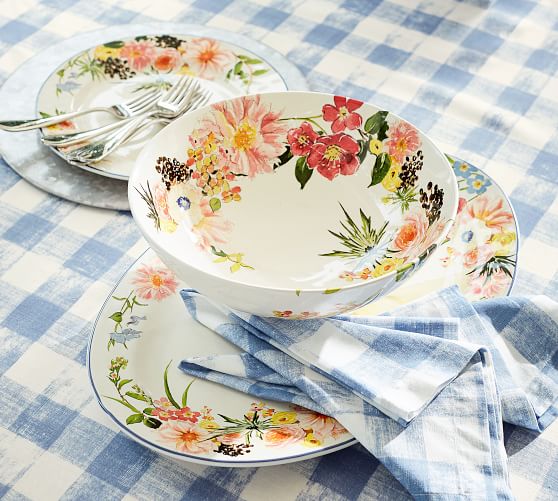 Floral Rim Footed Serve Bowl Pottery Barn