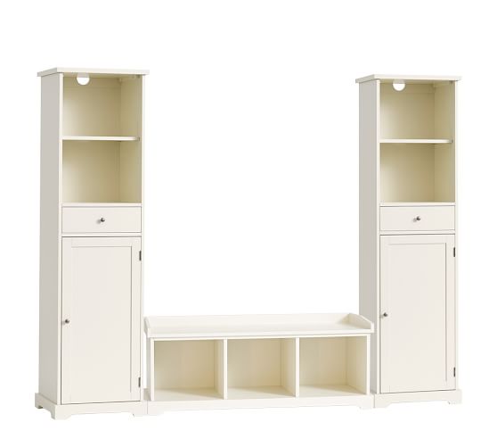 Samantha 3Piece Bench & Storage Tower Entryway Set, Antique White