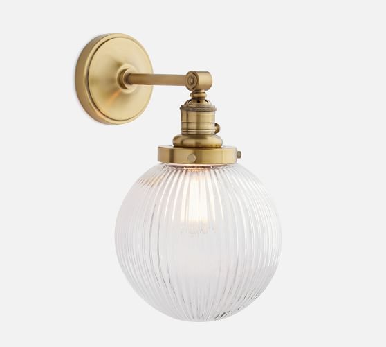 PB Classic Straight Arm Sconce Ribbed Glass Globe Pottery Barn