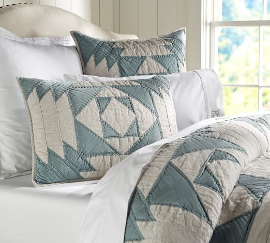 Linen & Silk Patchwork Quilt & Sham Pottery Barn