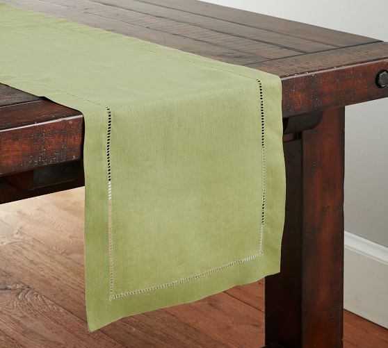 Monique Lhuillier Linen Hemstitch Table Runner Cactus Pottery Barn