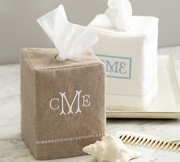 Linen Hemsch Tissue Box Cover Pottery Barn