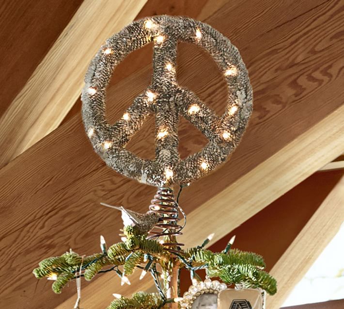 lit outdoor peace sign tree topper pottery barn lighted peace sign christmas