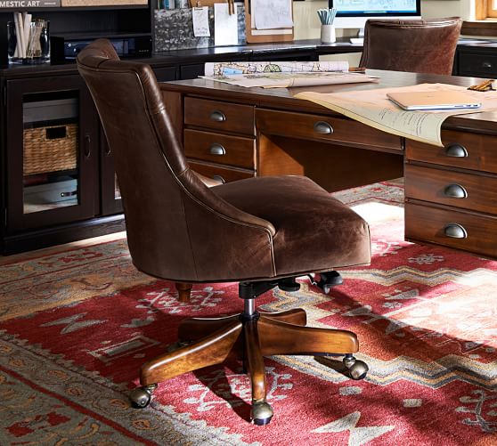 Hayes Tufted Leather Swivel Desk Chair Pottery Barn Hayes Tufted Leather Swivel Desk Chair