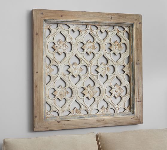 hempstead carved wood wall art panel pottery barn