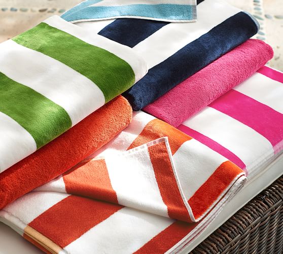 Reversible Awning Stripe Beach Towel Green Pottery Barn
