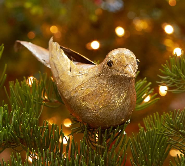 gold bird ornament pottery barn bird christmas tree ornaments