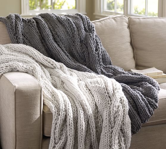 pottery barn chunky hand knit throw
