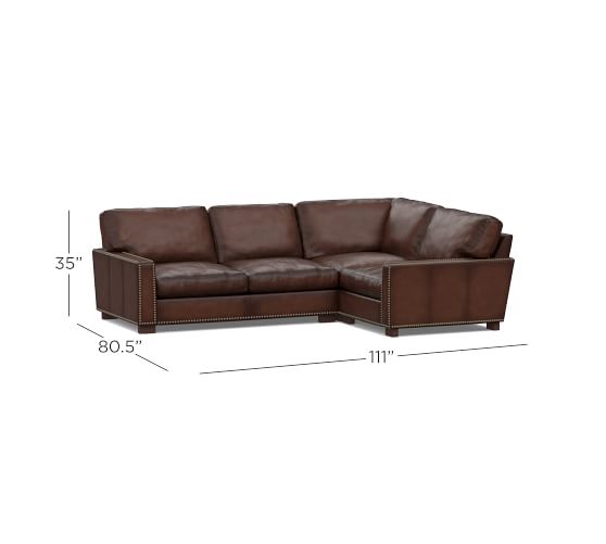 Turner Square Arm Leather 3Piece Sectional with Corner with Nailheads
