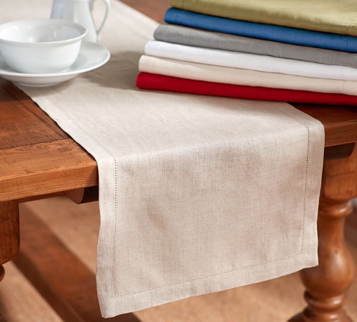 Pb Classic Belgian Flax Linen Hemstitch Table Runner Pottery Barn