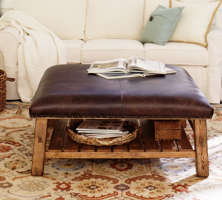 Caden Leather Square Ottoman Pottery Barn