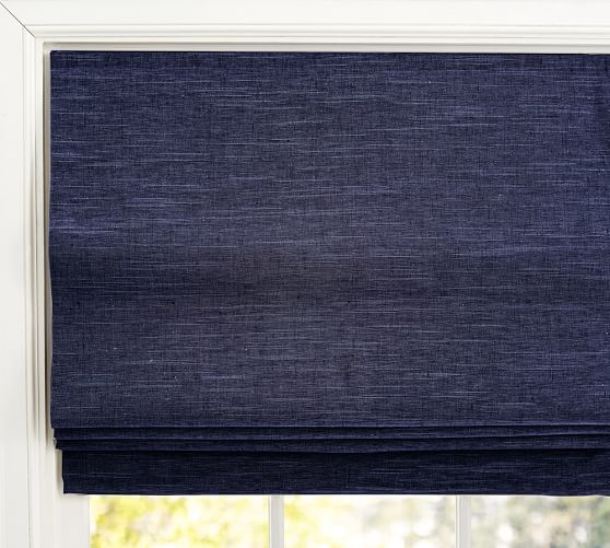 Emery Linen/Cotton Cordless Roman Shade Navy Pottery Barn