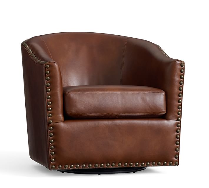 Harlow Leather Swivel Armchair Pottery Barn