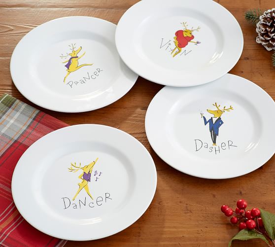 Reindeer Melamine Salad Plates, Mixed Set of 4 Pottery Barn
