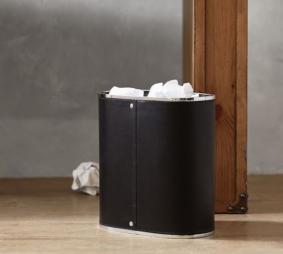 Drake Leather Trash Can Pottery Barn