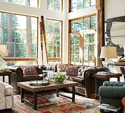 Pearce Collection Pottery Barn Chesterfield Leather 3 Piece L Shaped Sectional