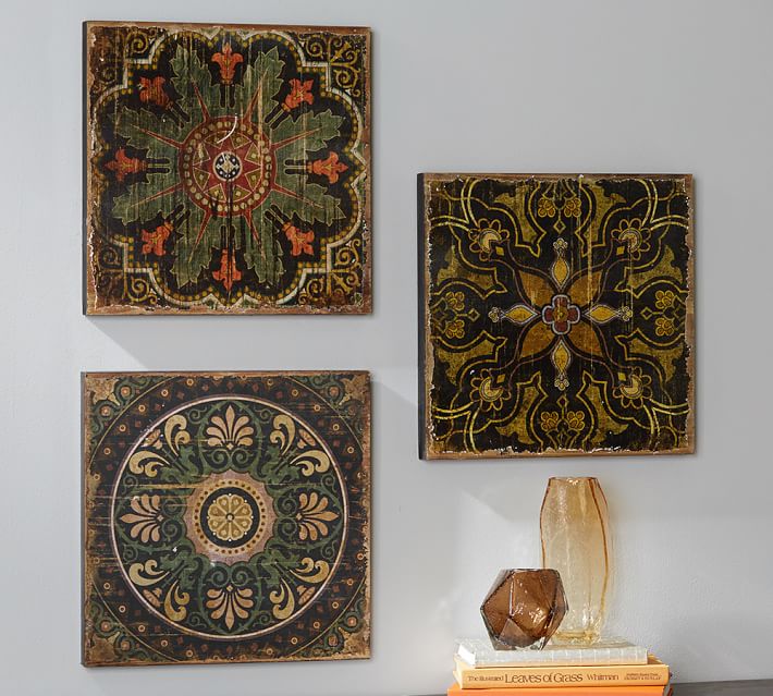 Sahara Printed Wood Tiles Wall Art Set Of 3 Pottery Barn