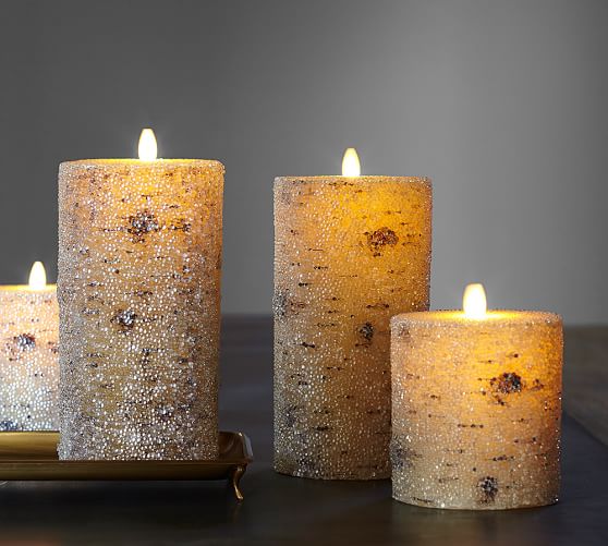Premium Flicker Flameless Beaded Birch Candle Pottery Barn