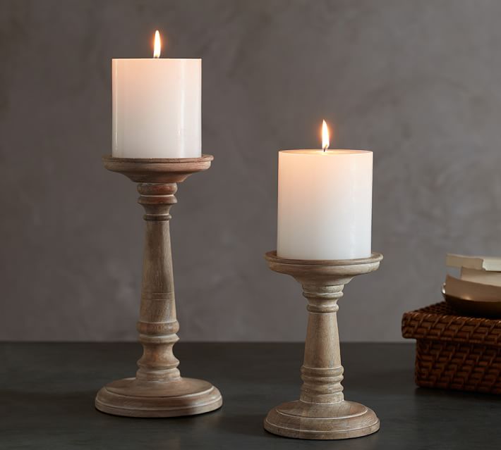 Wooden Candle Holders Pillar Candles Image Antique And Ashton White Wash Wood Pillar Holder Pottery Barn