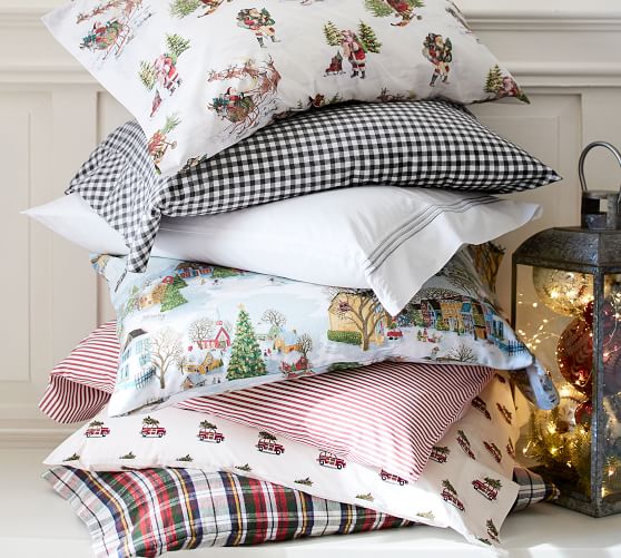 Snow Village Organic Printed Flannel Sheet Set Pottery Barn