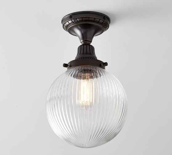 PB Classic Flush Mount Ribbed Glass Globe Pottery Barn