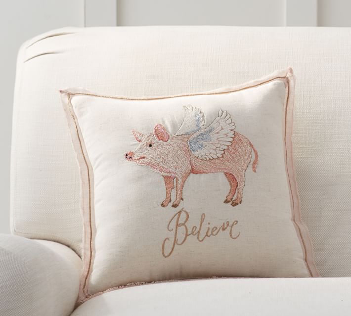 Flying Pig Embroidered Pillow Pottery Barn