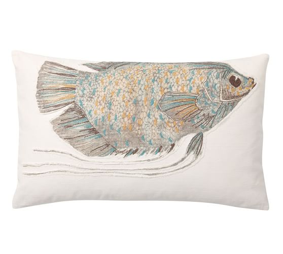 Mosaic Fish Embroidered Lumbar Pillow Cover Pottery Barn