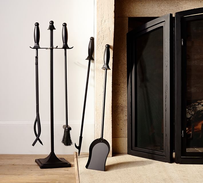 Pb Classic Fireplace Log Holder Tool Set Pottery Barn