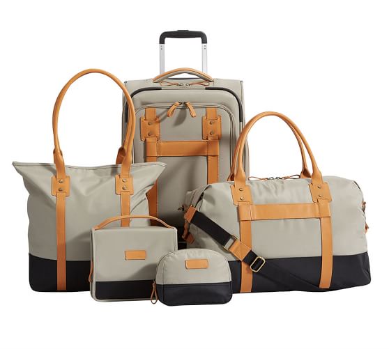 Rive Wheeled Luggage Taupe/Cognac Pottery Barn