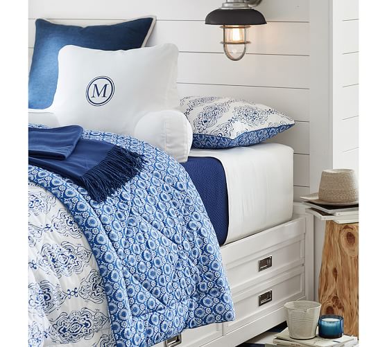 Dessi Print Reversible Comforter & Sham Blue Pottery Barn