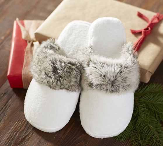 mint velvet off white faux fur slippers