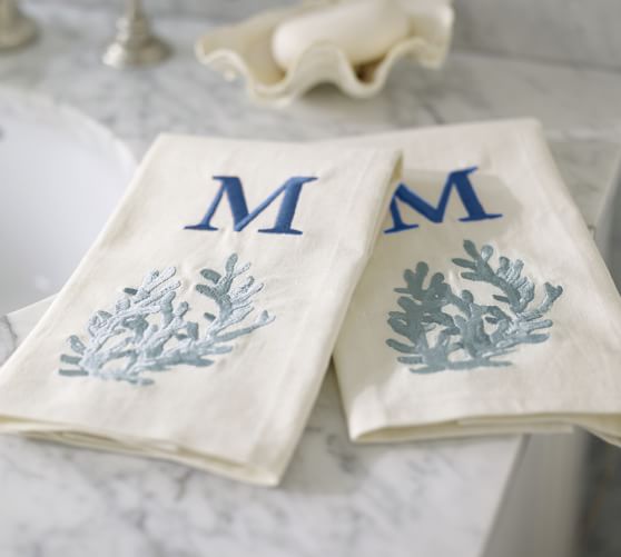 Coral Embroidered Guest Towels, Set of 2 Pottery Barn