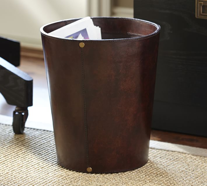 Saddle Leather Trash Bin Pottery Barn