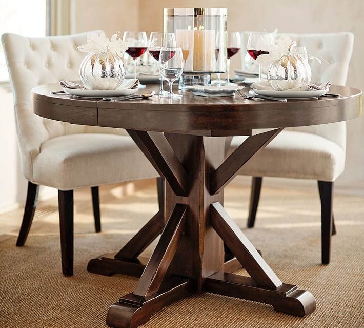 Extendable Round Dining Table Wood Benchwright Extending Pedestal Dining Table Alfresco Brown