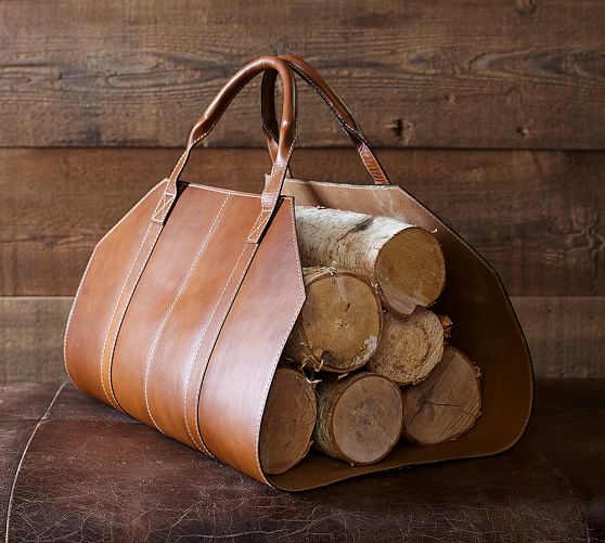 Leather Log Carrier Pottery Barn
