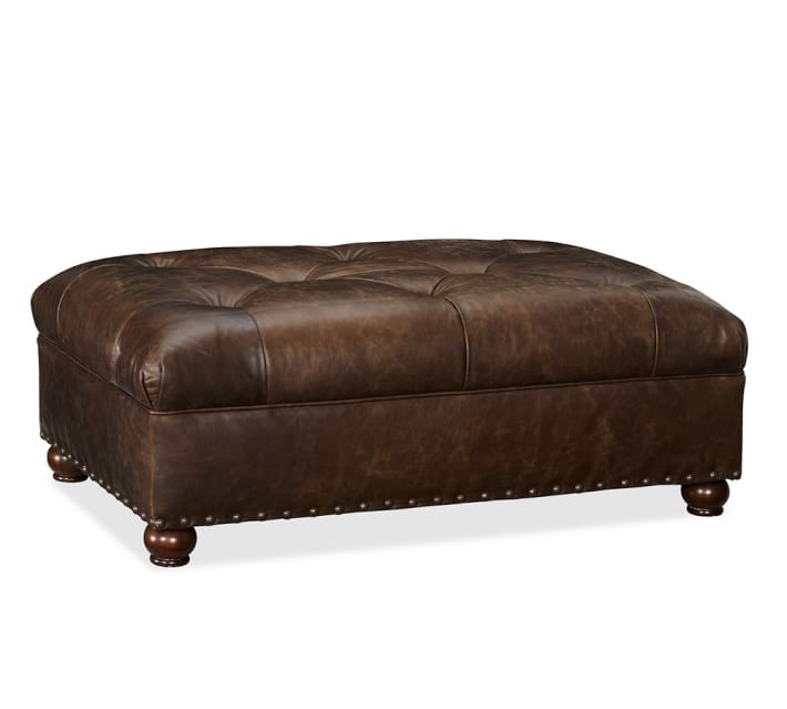 Oliver Leather Ottoman Pottery Barn