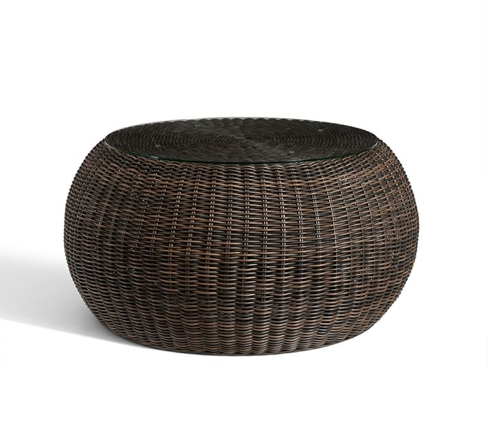 Torrey All Weather Wicker Coffee Table Pouf Espresso Pottery Barn