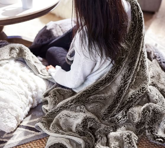 Faux Fur Throw Gray Ombre Pottery Barn