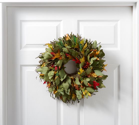 live autumn leaves wreath pottery barn
