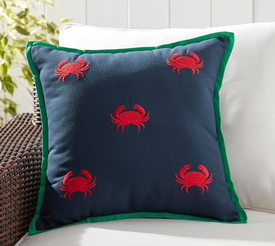 Crab Embroidered Indoor/Outdoor Pillow Pottery Barn