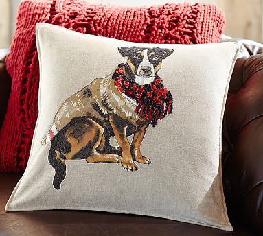 pottery barn christmas dog pillow