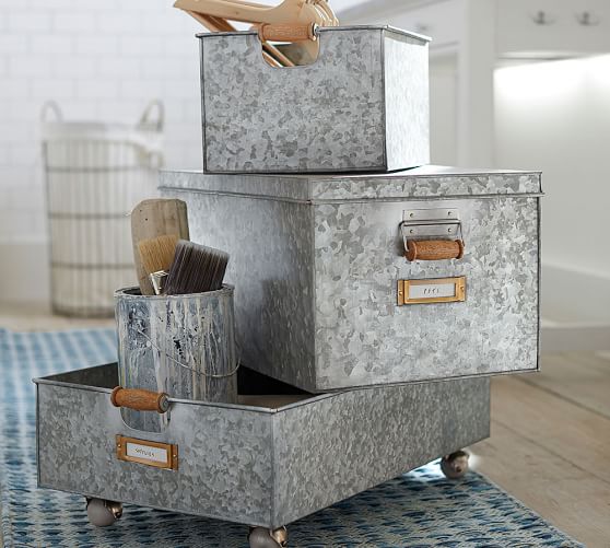 Galvanized Rolling Storage Pottery Barn
