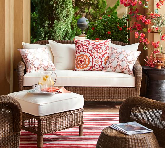 Palmetto AllWeather Wicker Sofa, Honey Pottery Barn