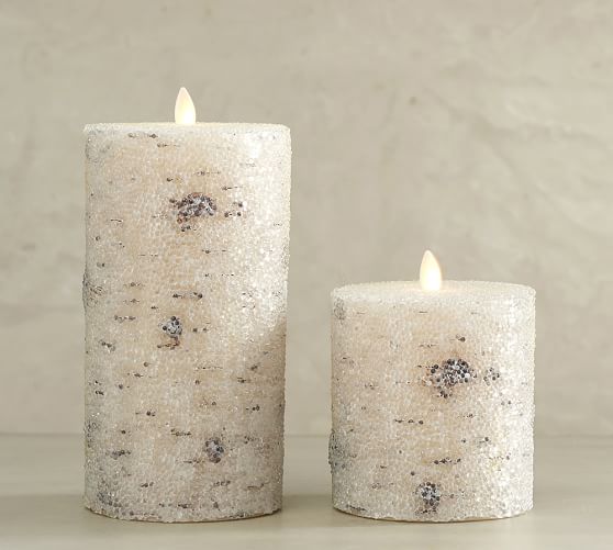 Premium Flicker Flameless Beaded Birch Candle Pottery Barn