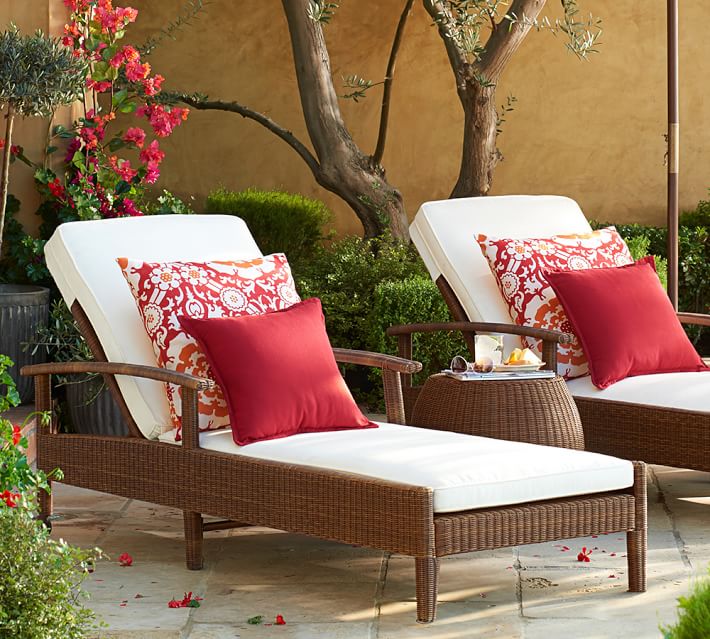 Palmetto All Weather Wicker Single Chaise With Cushion Set Honey Palmetto All Weather Wicker Single Chaise With Cushion Set Honey Pottery Barn