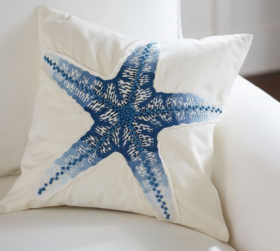 Blue Starfish Embroidered Pillow Cover Pottery Barn