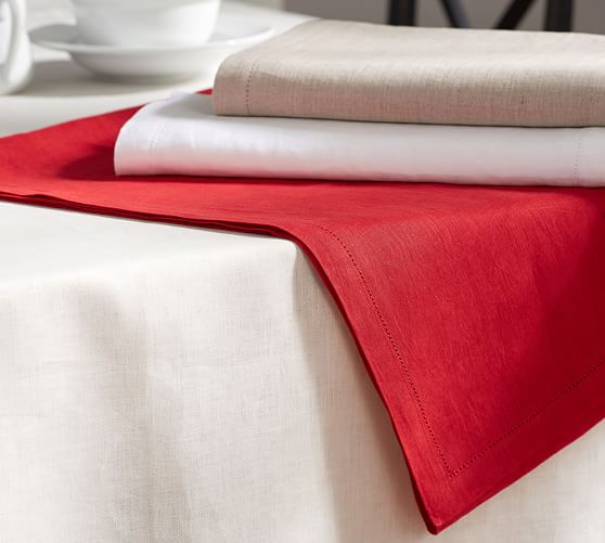 PB Classic Belgian Flax Linen Hemstitch Tablecloth Pottery Barn