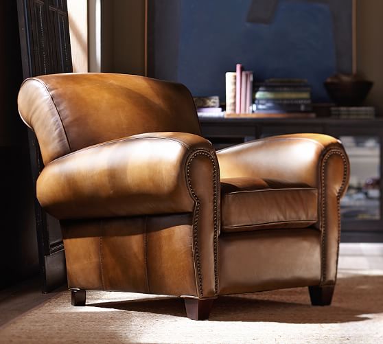 manhattan leather armchair with nailheads pottery barn