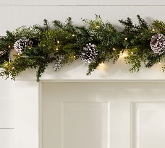 Indoor/Outdoor Lit Gray Pinecone Garland Pottery Barn