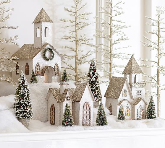 lit german glitter village houses benefiting give a little hope campaign - Pottery Barn Christmas Decorations Home lit german glitter village houses benefiting give a little hope campaign - Pottery Barn Christmas Decorations Home